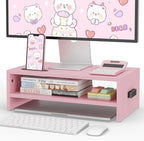 BONTEC Wooden Monitor Stand Riser for Desk, 2-Tier Computer Monitor Stand by BONTEC