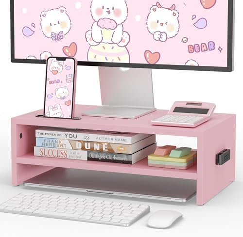 BONTEC Wooden Monitor Stand Riser for Desk, 2-Tier Computer Monitor Stand by BONTEC