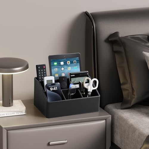 PU Leather Desk Organizer, Remote Control Holder, Black - Image 6
