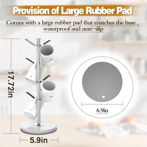 Silver Marble Mug Holder Tree with 2–8 Adjustable Hooks - Image 3
