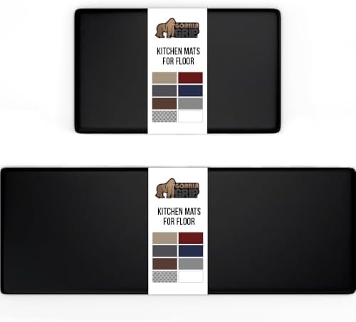 GORILLA GRIP Cushioned Kitchen Mats for Floor, 2 PK, 17x24+17x48 Black by GorillaGrip