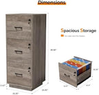 VINGLI 3 Drawer File Cabinet with Lock, Home Office Filing Organizer, for Letter Size File Folder Storage, Wood Tall Vertical Filing Cabinet, Printer Stand, Archivador (Rustic Gray) - Image 3
