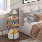 sthemc 3-Tier Small Round End Table Livingroom with Charging Station,Basket - Image 7