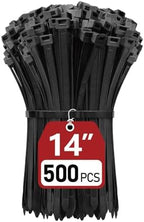 Zip Ties Heavy Duty 14 inch (500 Pack), Heavy Duty Cable Ties with 120 lb Tensile Strength for Outdoor Use, Black Wire Ties, Paloka by PALOKA