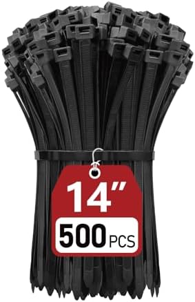 Zip Ties Heavy Duty 14 inch (500 Pack), Heavy Duty Cable Ties with 120 lb Tensile Strength for Outdoor Use, Black Wire Ties, Paloka by PALOKA
