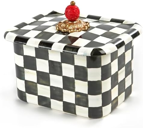 MACKENZIE-CHILDS Enamel Recipe Box, Black-and-White Courtly Check by Unknown
