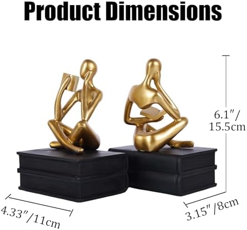 Heavy Duty Book Ends for Shelves, Thinker Bookends Set of 2 Decorative Book Ends for Heavy Books, Modern Unique Shelf Decor for Home Office Living Room Desk - Image 3