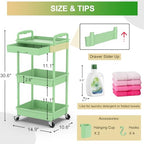 Goovilla 3 Tier Rolling Utility Cart Organizer with Removable Drawer, Green - Image 4
