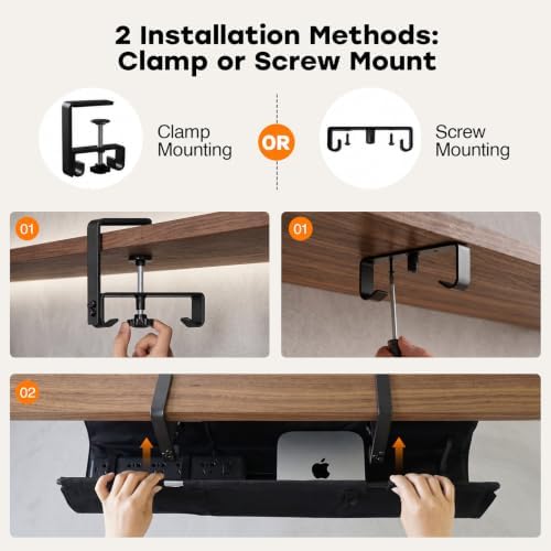 No Drill Under Desk Cable Management Tray, 36 Inch, Black - Image 7