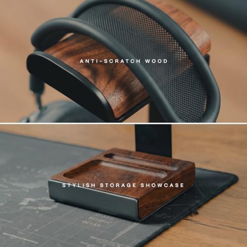 COREMINDED Universal Headphone Stand for Desk, Walnut Wood Headset Holder - Image 3