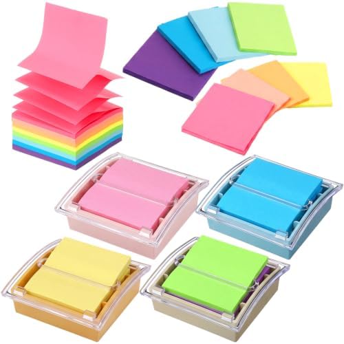 Eaasty 4 Pcs Pop Up Sticky Note Dispenser 3 x 3 Inch Pastel Cute Sticky Note Holder with 8 Pads Pop Up Stick Notes Transparent Top Colorful Base Notes Holder for Women Office Home Desk by Eaasty