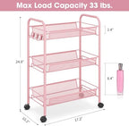 TOOLF 3 Tier Rolling Cart, Metal Utility Storage Cart with Wheels, Pink - Image 6