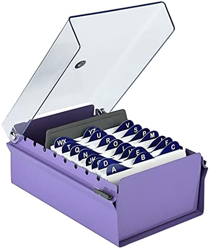 Acrimet 3 x 5 Card File Holder Organizer Box Metal Base Heavy Duty (AZ Index Cards and Divider Included) (Purple Color with Clear Crystal Plastic Lid Cover) by Organizingyourlife