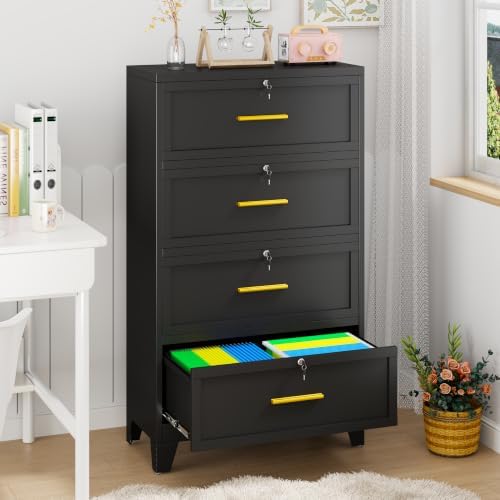 4 Drawer File Cabinet with Lock, Lateral Filing Cabinet for Home Office - Image 2