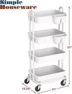 Simple Houseware 4-Tier Rolling Utility Cart with Hanging Bucket, White - Image 6