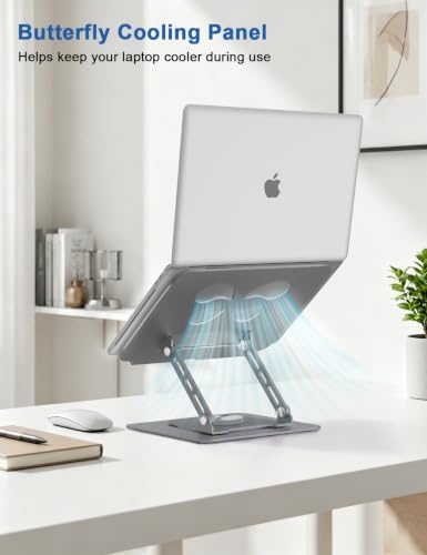 Aoviho Adjustable Laptop Stand for Desk - 360° Rotating Laptop Riser, Ergonomic Computer Stand Foldable Holder Compatible with MacBook Pro/Air, HP, Dell, Lenovo and Tablets Up to 16", Gray - Image 5
