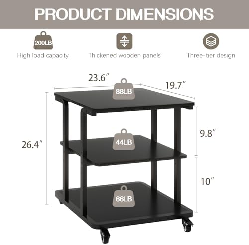 Natwind 3 Tier Laser Printer Stand,24''x20'' Side Table for Printer, Black - Image 2