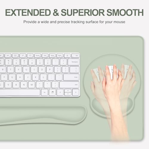 4 PCS Mouse Pad Desk Mat Protector, Keyboard Wrist Rest + Comfortable Mouse Pad with Wrist Rest +Coaster, Large Gaming Mousepad for Computer Laptop, 35.4"X 15.7" Deskpad for Office Home I Bean Green - Image 4