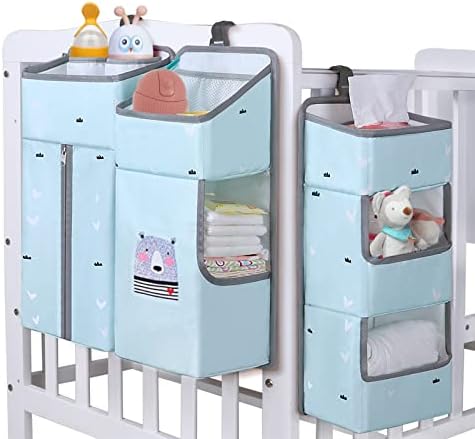 Hanging Diaper Caddy Organizer for Baby Crib - 3-in-1 Diaper Stacker for Changing Table Nursery Organization Storage Holder for Baby Essentials Attachment Portable Combining (Sky Blue) by TOCKONIMN