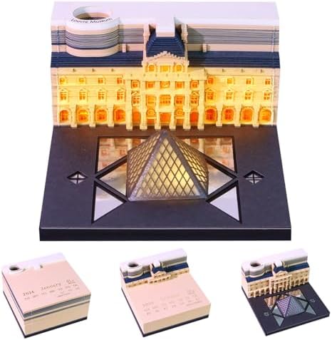 3D Memo Pad, 3D Calendar 2027, Time Piece Calendar, Tear-Off Calendars 2027, 3D Paper Carving Art Memo Pad, Art Carving Sticky Notes for Office Home Gifts Ornaments (Louvre Museum) by JCSY