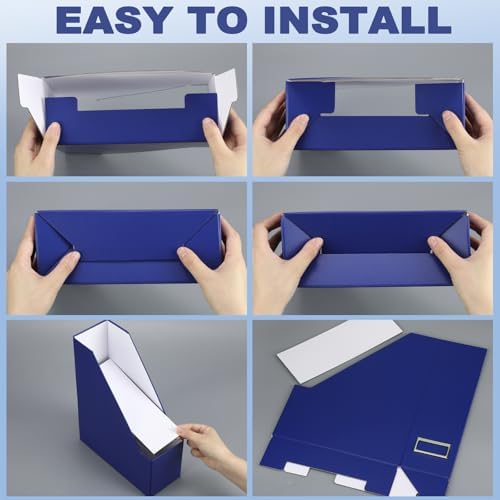 Feifeiya Magazine Holder Set of 6 Cardboard File Holder Desk, Navy Blue - Image 4