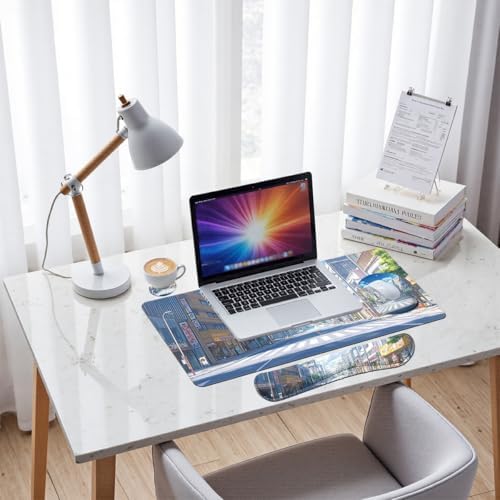 Anime Tokyo Desk Mat Set Summer City Large Mouse Pad with Wrist Rest 4in1 Desk Mat for Desktop Ergonomic Keyboard Wrist Support Anti-Slip Computer Ergonomic Mouse Pad Home Office Gaming - Image 7