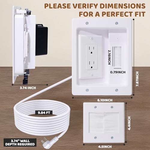in Wall Cable Management Kit With Recessed Tv Socket Box, 9FT Cord, Tv Cable Concealment Management Kit, Wall Mounted Tv Recessed Socket Box Suitable for All Plugs - Image 3