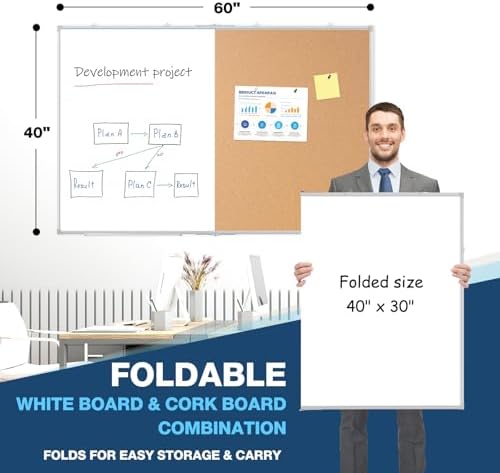 Large White Board Dry Erase Foldable Cork Board Combo 60x40 for Wall - Image 2