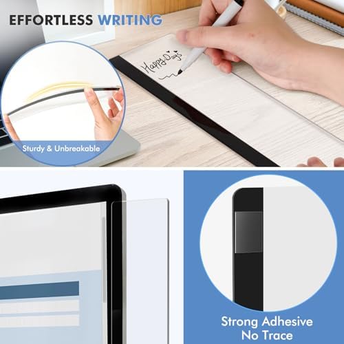 DOLLAR BOSS Glass Desk Whiteboard with Storage, All Black & Monitor Memo Boards for Computers 2PCS - Image 7