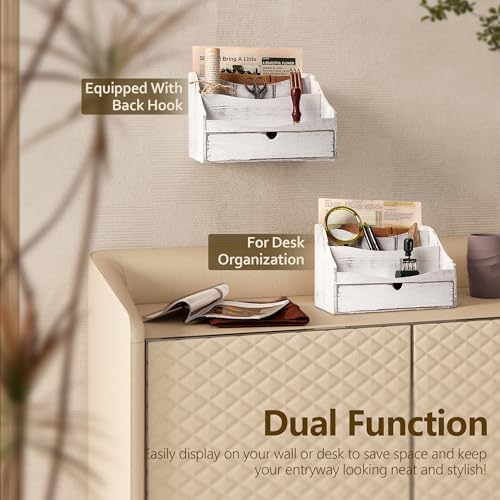 Rebee Vision Mail Organizer for Desk with Drawer for Home Decor, Whitewash - Image 4