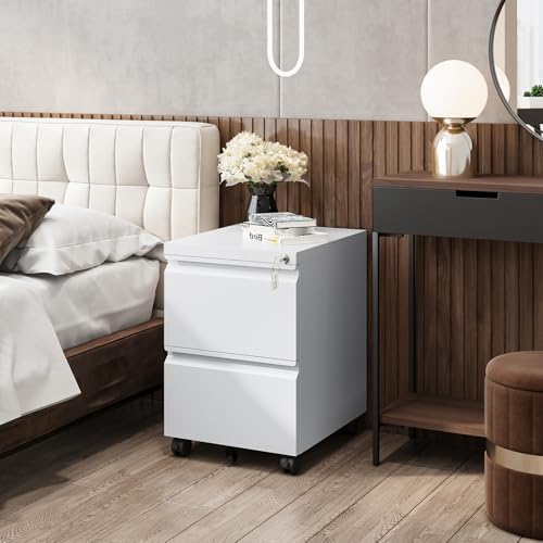 Fesbos 2 Drawers Vertical File Cabinet - Fully Assembled White Under Desk Mobile Filling Cabinet Small Lockable Home Office File Cabinets for A4/Letter/Legal Size - Image 4