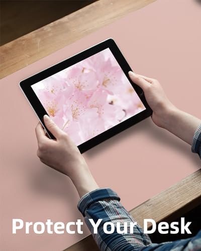 AFIING Leather Desk Pad Protector,Mouse Pad,Office Desk Mat, Non-Slip PU Leather Desk Blotter,Large Desk mat,Waterproof Keyboard mat for Office/Home/Decor (Pink,55"" x 17"") - Image 3