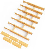 SpaceAid Bamboo Drawer Dividers with Inserts and Labels, Kitchen Adjustable Drawer Organizers, Expandable Organization for Home, Office, Dressers, 7 Dividers with 15 Inserts (17"-22" Natural) by SpaceAid