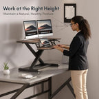 FLEXISPOT 36" Standing Desk Converter, Dual Monitor Desk Riser, Sit Stand Computer Workstation with Ergonomic Height Adjustment, Large Stand Up Desk Riser for Home Office, Walnut - Image 5