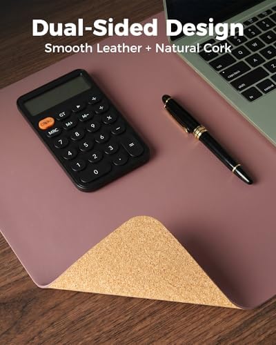Aothia Dual-Sided Desk Mat, FSC Cork & PU Leather Desk Pad, Large Mouse Pad & Writing Surface for Full Desk Coverage, Non-Slip Waterproof Desk Protector - 47" x 23.6", Pale Mauve - Image 2