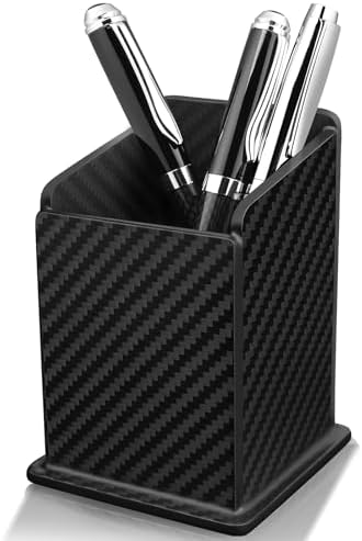 Carbon Fiber Black Pen Holder Cup for Desk, Black Pencil Cup Holder for Desk Office Pen Organizer,Modern Minimalist Pen Holder,Matte Black by Carbon+Zone