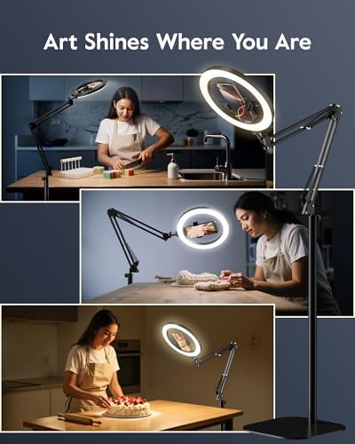 LUXSURE Ring Light Tripod for iPhone with Light, Overhead Phone Mount with Phone Holder, Adjustable Ring Light with Stand and iPhone Tripod for Video Recording,Cooking,Painting,TikTok,YouTube - Image 6