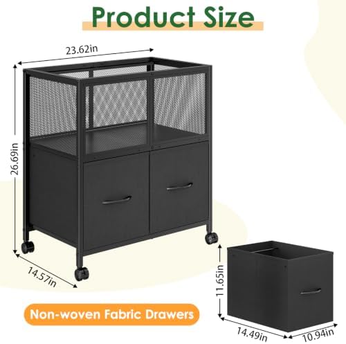 Sbanmao Rolling File Cart, File Cabinet with 2 Fabric Drawers, Black - Image 2