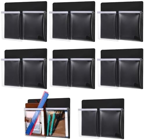 8 Pack Magnetic File Holder Fridge Organizer Black with 2 Pockets by Unknown