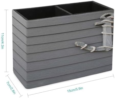 PU Leather Multi-Compartment Pen Holder Desktop Organizer Pencil Cup Storage Caddy for Office Home Supplies Wooden Anchor on Wall Background - Image 2
