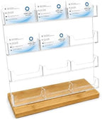 Acrylic Business Card Display Stand with Bamboo Base, 4 Tier Organizer by ZJRUI