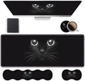 Ergonomic Keyboard Wrist Rest & Mouse Pad Wrist Rest Set, Large XXL Gaming Desk Mat 31.5"x 11.8" with Memory Foam, Easy Typing Pain Relief for Office & Home, Cute Black Cat Face by Unknown