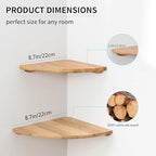 Corner Shelves, Floating Corner Shelf, Set of 2 Solid Oak Wood Wall Shelves, Round End Wall Mount with Wire Hole Shelving for Small Plant for Bedroom Kitchen, Living Room 8.7“ - Image 6