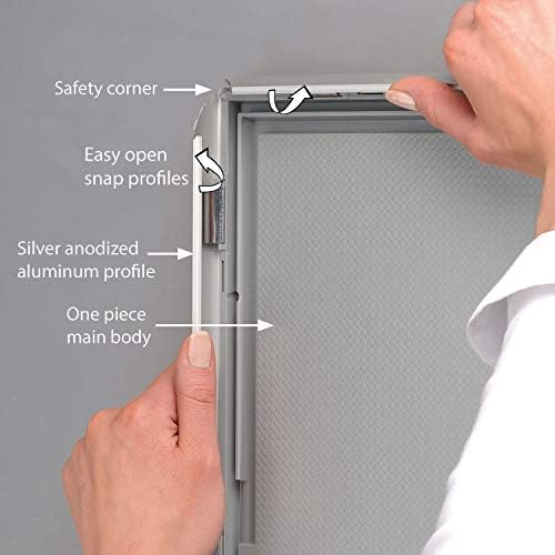 M&T Displays Silver 8.5x11 Poster Frame 1 inch Aluminum Profile Front Loading Wall Mounting Opti Snap Frame Display for Picture, Document or Certificate with Mitred Corner (4 Pack) - Image 2