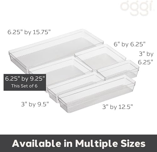 Oggi Clear Drawer Organizer - 6.25" X 9.25" (Set of 6) - Ideal for Organizing Kitchen Drawers, Office, Desk, Silverware, Kitchen Utensils, Cosmetics and Bathrooms - Image 3
