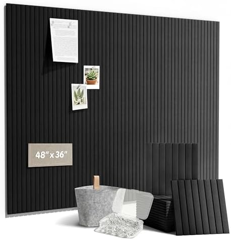 Felt Bulletin Board Tiles 48" x 36", Large Pin Board Wall Organizer Alternative, Self Adhesive Felt Wall Panels with 50 Push Pins & Storage Pouch for Office, Bedroom and Study Room, Black by janasse
