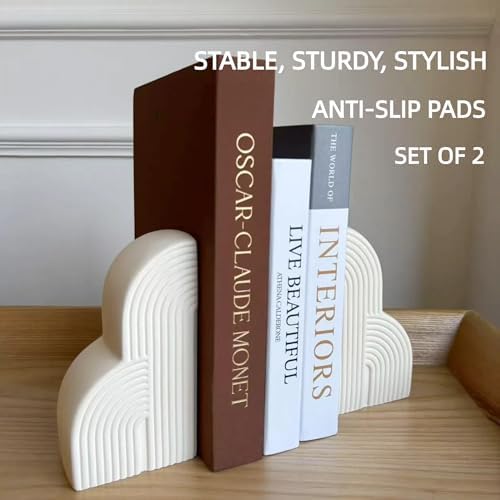Bookends Decorative for Heavy Books - Aesthetic Boho Style, Cream White - Image 4