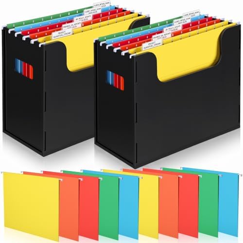 Qeeenar 2 Pcs Hanging File Box with 10 Pcs Multicolor Hanging File Folders by Qeeenar