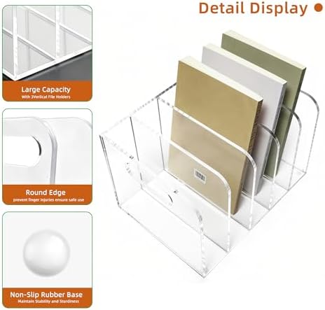 Clear Acrylic Magazine File Holder, 5 Compartment Desk Organizer - Image 3