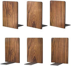 Large Bookend Hold Heavy Books-7x4x5in 3 Pack Non-Skid Wood Bookends Walnut by Luxdecor